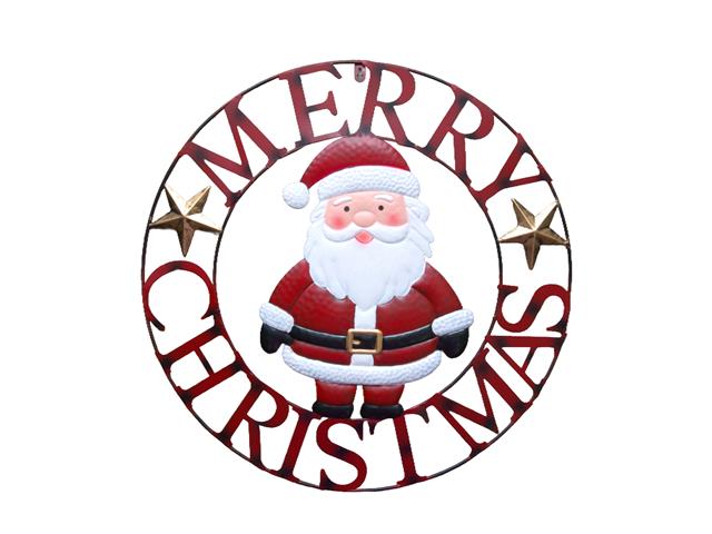 24" METAL WHEEL DÉCOR (SANTA - MERRY CHRISTMAS)